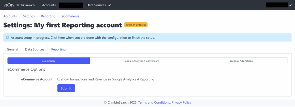 Mark account as ecommerce